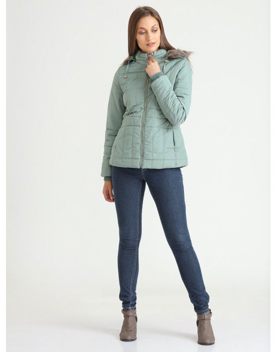 Women Quilted Puffer  Jacket Mint